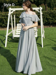 Gray Bridesmaid Ankle Length A-Line Wedding Prom Dress