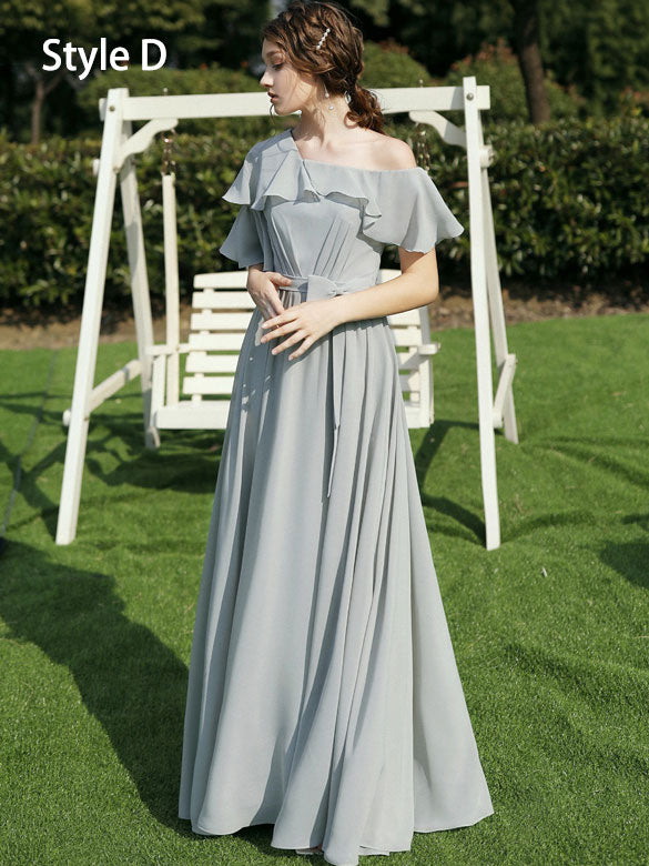 Gray Bridesmaid Ankle Length A-Line Wedding Prom Dress