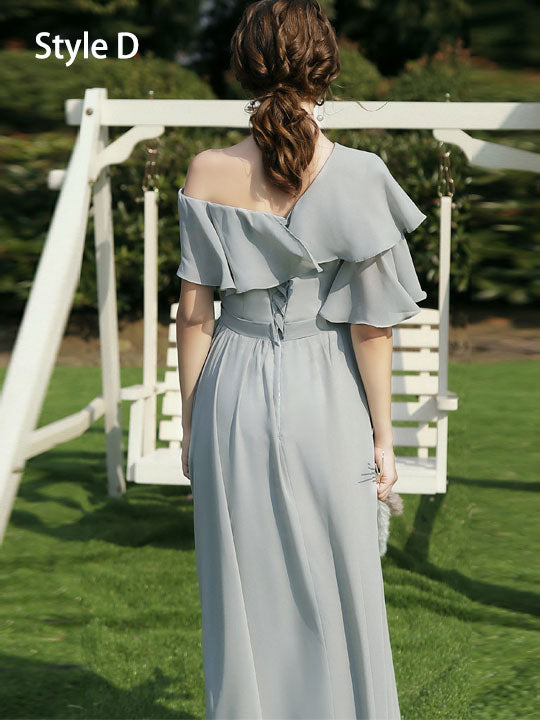 Gray Bridesmaid Ankle Length A-Line Wedding Prom Dress