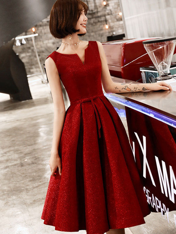 Shimmer Wine Red Fit & Flare Wedding Party Dress