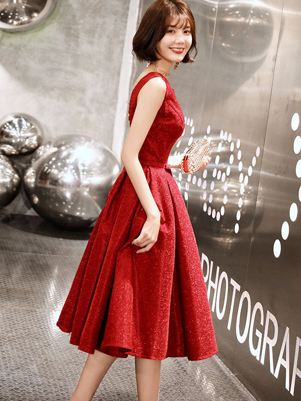 Shimmer Wine Red Fit & Flare Wedding Party Dress