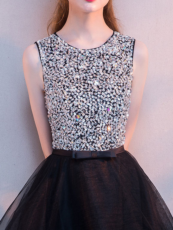 Sequined High Low Hem Tulle Dress