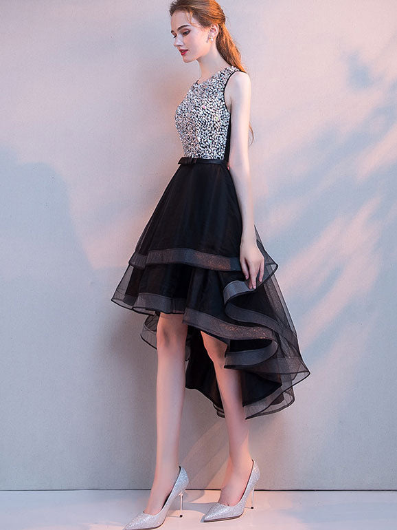 Sequined High Low Hem Tulle Dress