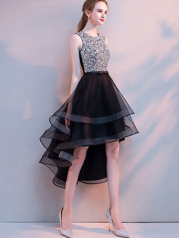 Sequined High Low Hem Tulle Dress