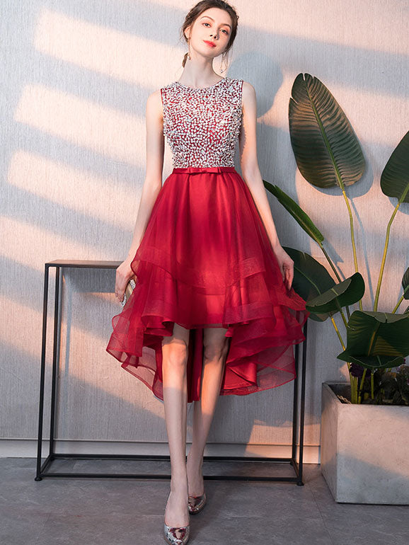 Sequined High Low Hem Tulle Dress