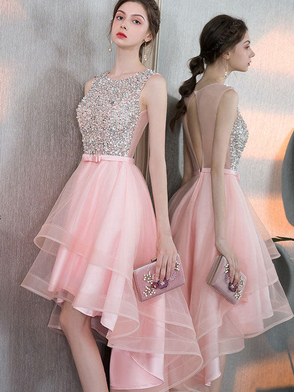 Sequined High Low Hem Tulle Dress