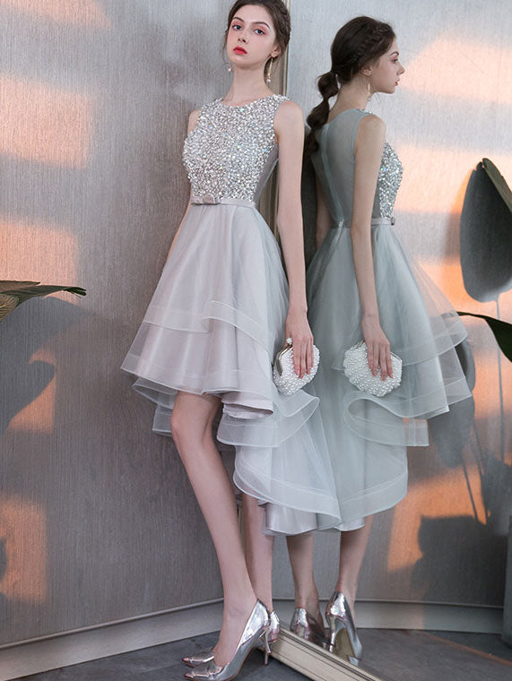 Sequined High Low Hem Tulle Dress