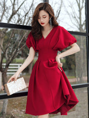 V-Neck Fit & Flare Dress with Frill Sleeve