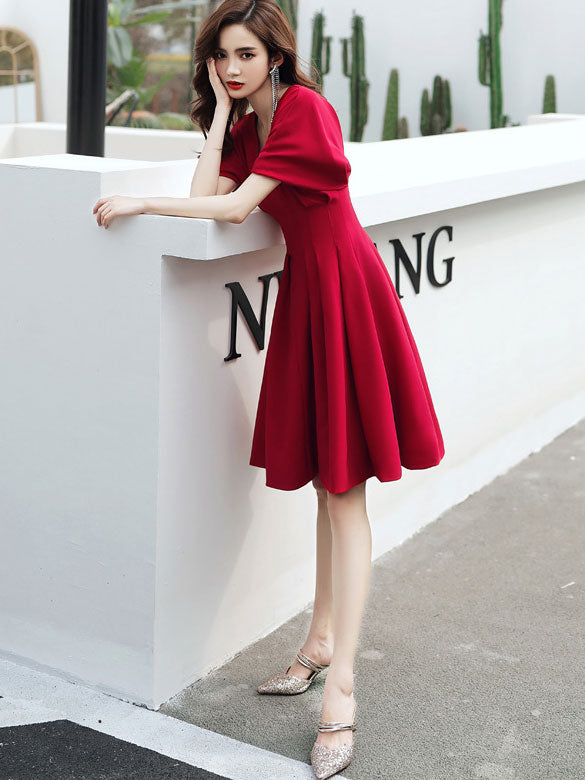 V-Neck Fit & Flare Dress with Frill Sleeve