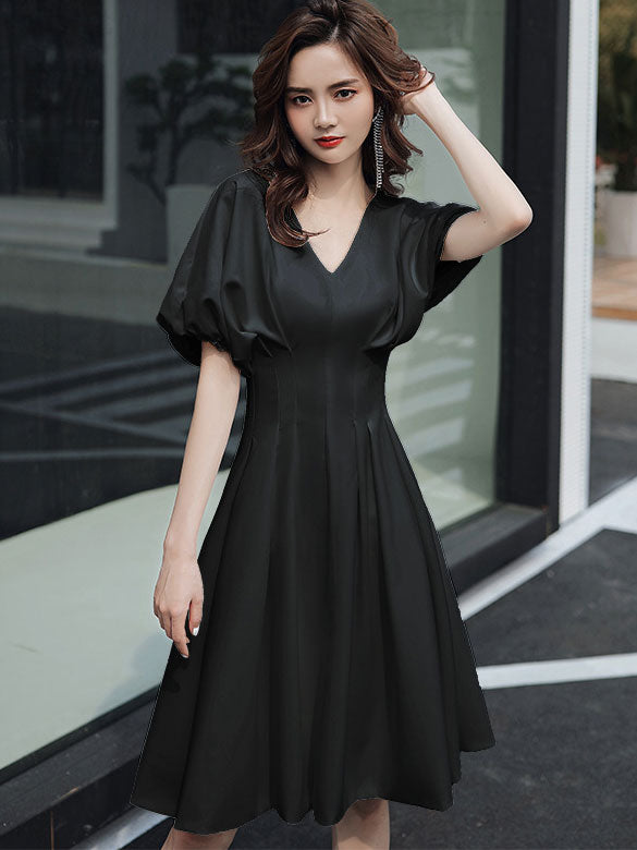 V-Neck Fit & Flare Dress with Frill Sleeve