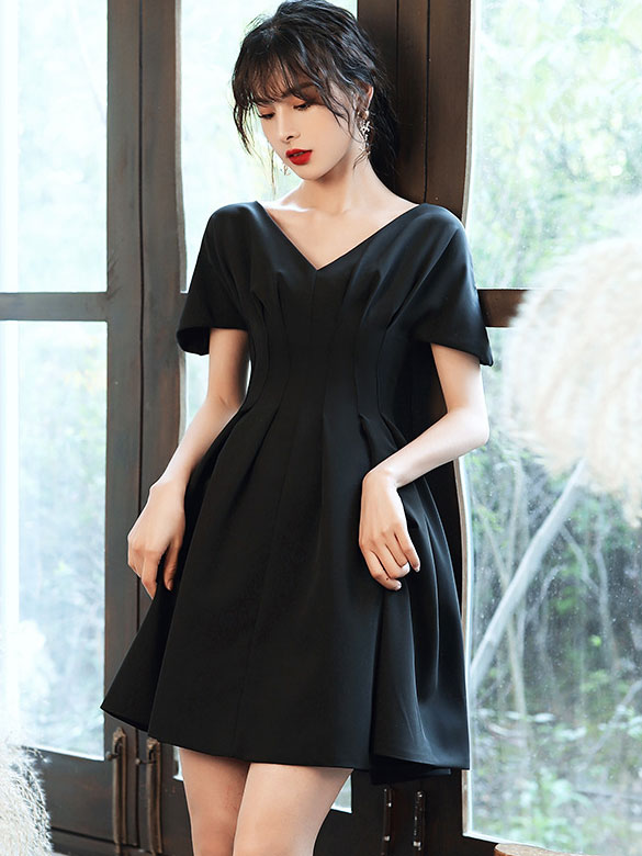 White Black V-Neck Fit & Flare Dress with Bell Sleeve