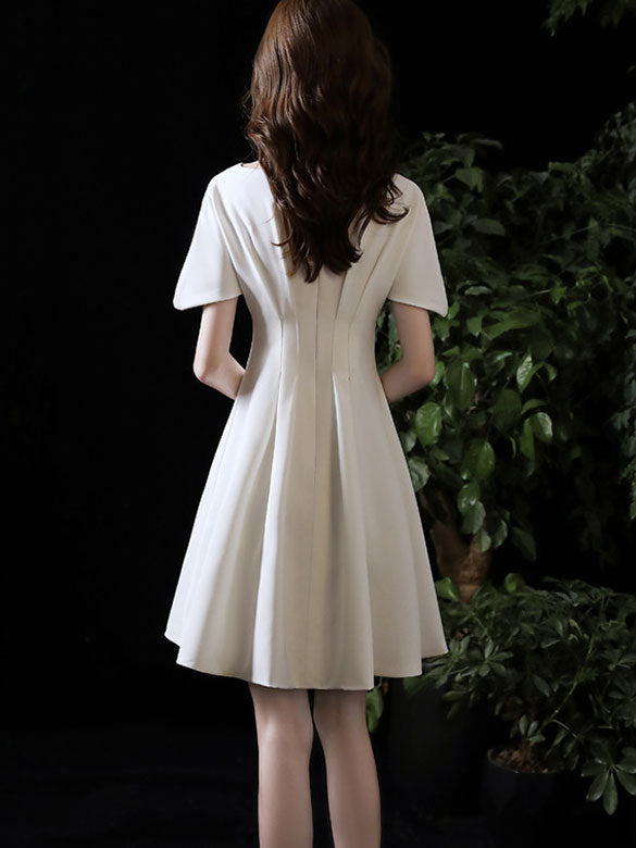 White Black V-Neck Fit & Flare Dress with Bell Sleeve