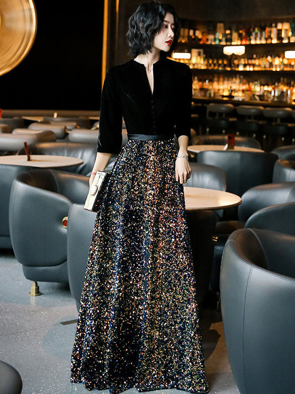 Sequined Fishtail Fit & Flare High Neck Winter Prom Dress