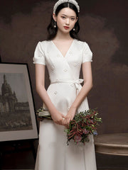 White Red Pearl Embellished Belt Engagement Dress