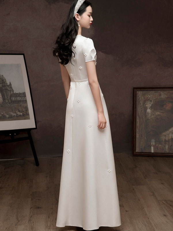 White Red Pearl Embellished Belt Engagement Dress