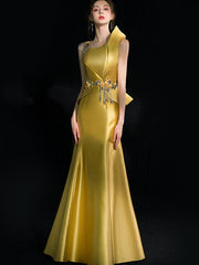 Gold Mermaid Fishtail Custom Made Prom Dress with Appliques