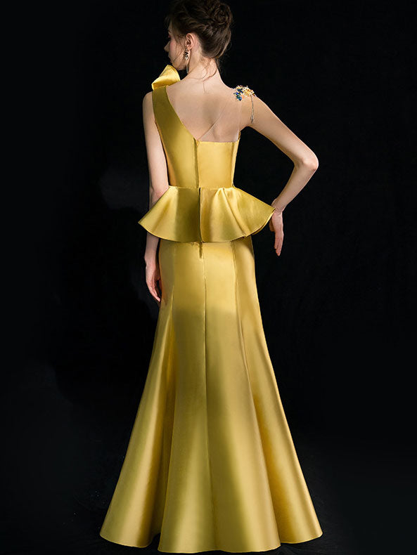 Gold Mermaid Fishtail Custom Made Prom Dress with Appliques