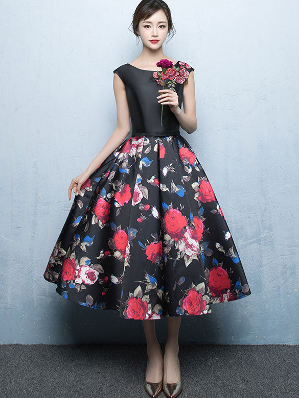 Blossom Print Mid Tea Fit & Flare Prom Dress
