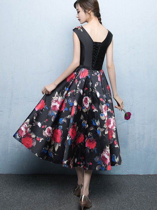 Blossom Print Mid Tea Fit & Flare Prom Dress