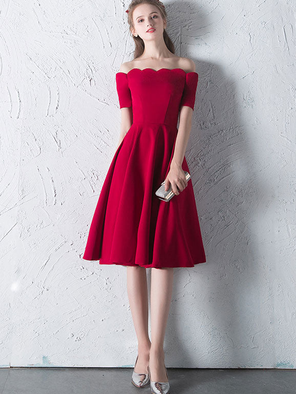 Black Beige Red Off Shoulder Fit & Flare Dress