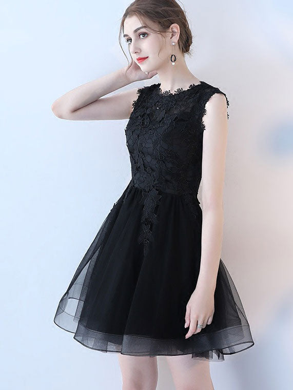 Lace A Line Mini Tulle Dress in Black Beige