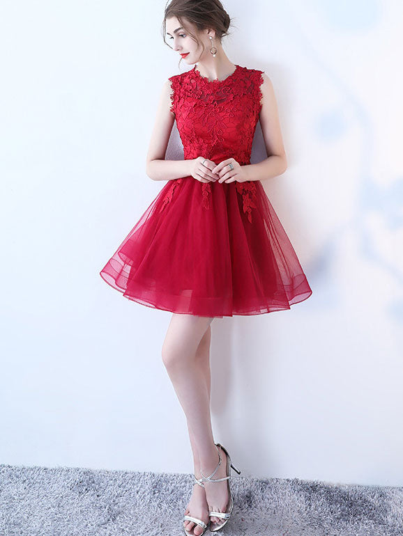 Lace A Line Mini Tulle Dress in Black Beige