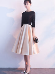 Color-blocked Belt Fit & Flare Tea-Length Prom Dress