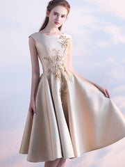 Appliques Fit & Flare Tea-Length Prom Dress