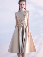 Appliques Fit & Flare Tea-Length Prom Dress