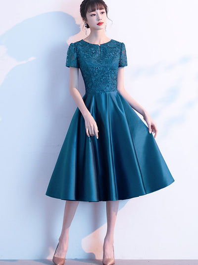 Lake Blue Fit & Flare Tea-Length Party Dress