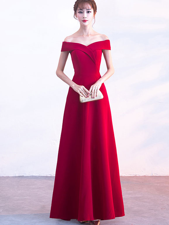 Red Black Blue A-line Off Shoulder Prom Dress