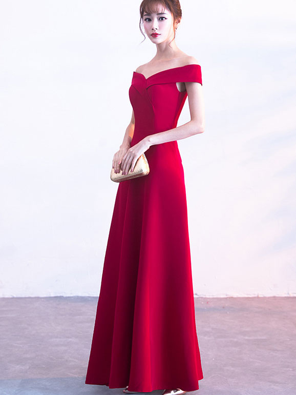 Red Black Blue A-line Off Shoulder Prom Dress