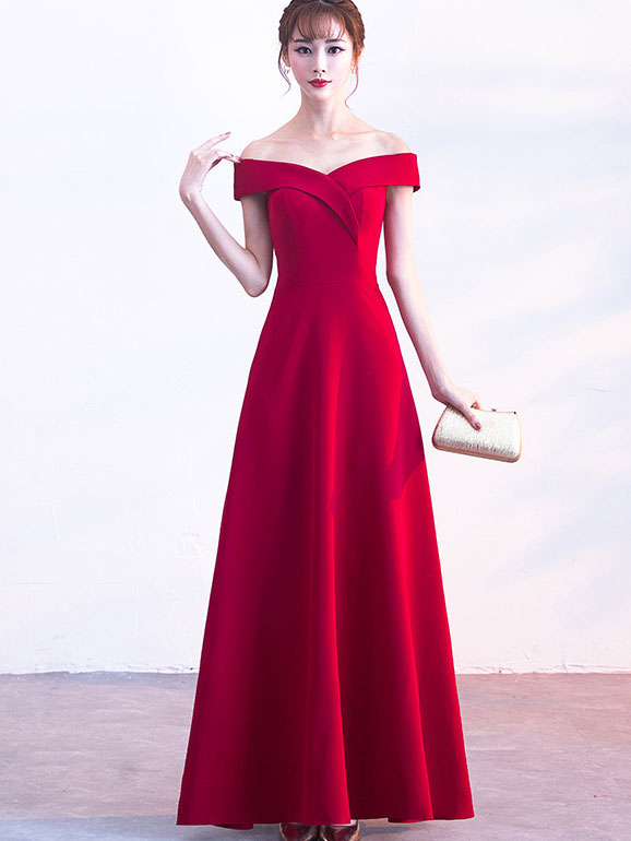 Red Black Blue A-line Off Shoulder Prom Dress