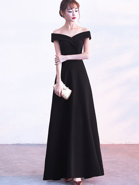 Red Black Blue A-line Off Shoulder Prom Dress