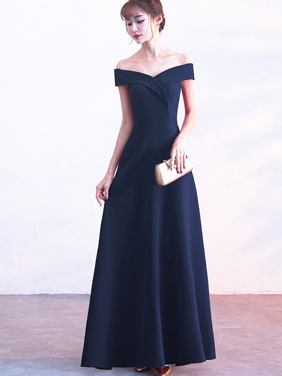 Red Black Blue A-line Off Shoulder Prom Dress