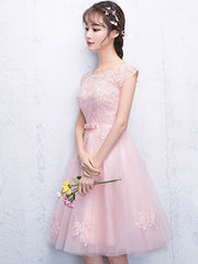 Pink Appliques Bridesmaids Short Tulle Wedding Dress