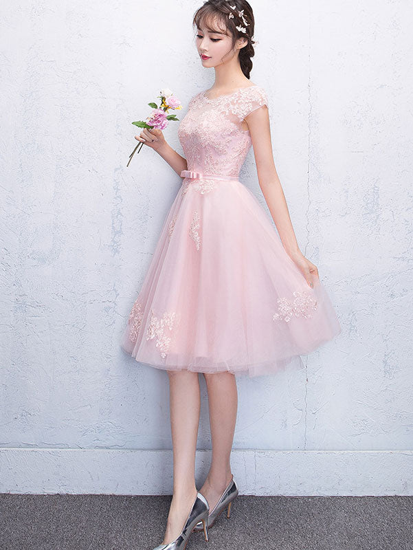 Pink Appliques Bridesmaids Short Tulle Wedding Dress