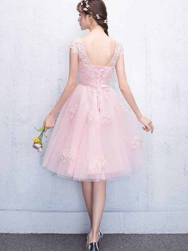 Pink Appliques Bridesmaids Short Tulle Wedding Dress