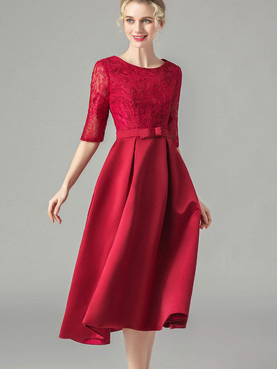 Wine Red Fit & Flare Mid Tea Dress