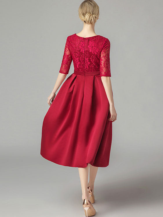 Wine Red Fit & Flare Mid Tea Dress