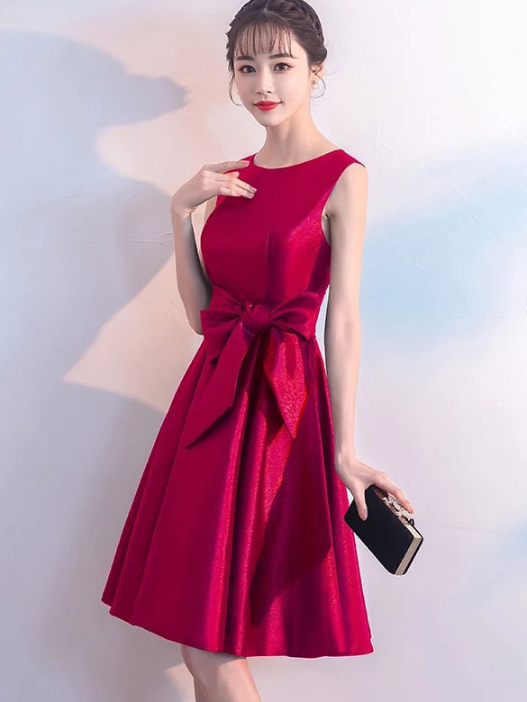 Red Black Fit & Flare Self Tie Belt Dress