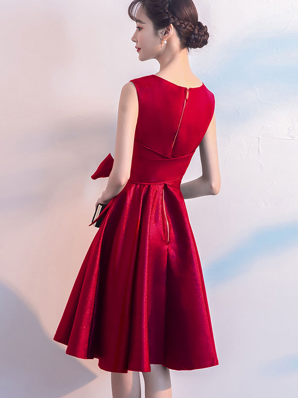 Red Black Fit & Flare Self Tie Belt Dress