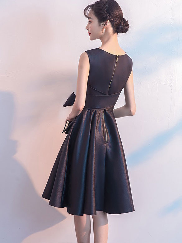 Red Black Fit & Flare Self Tie Belt Dress