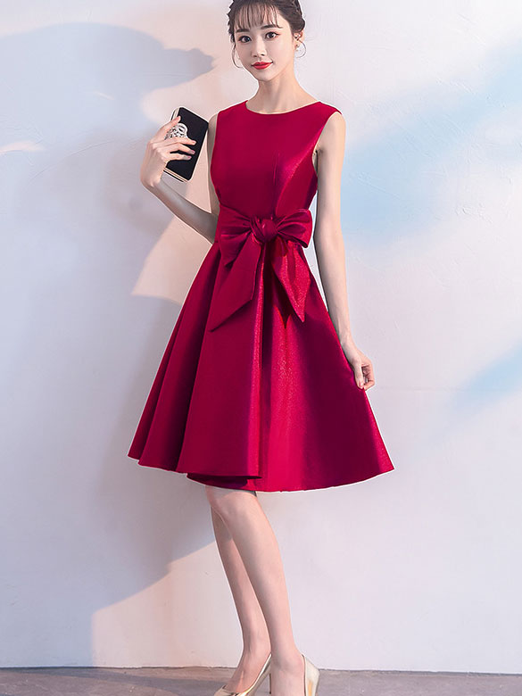 Red Black Fit & Flare Self Tie Belt Dress