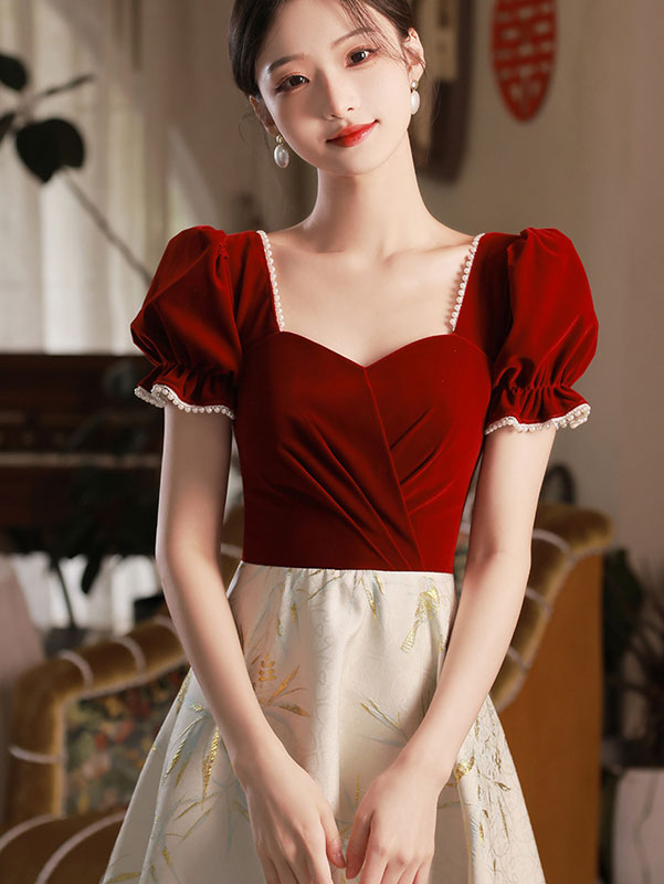 Color-block Pleat A-Line Jacquard Party Dress