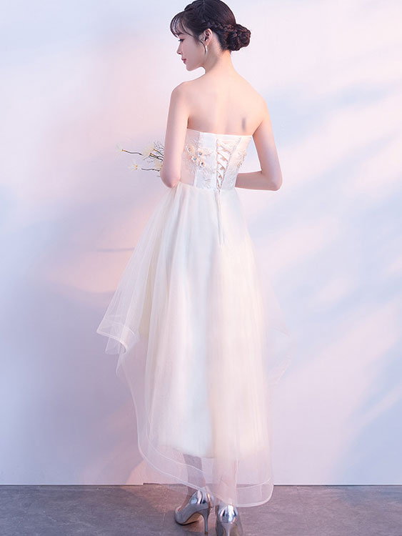 Gray Beige Appliques High Low Bandeau Party Dress