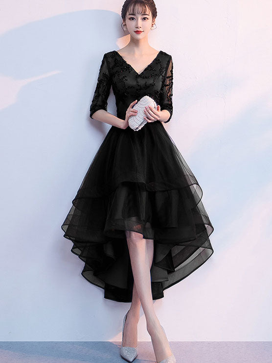 Blue Red High Low V-neck Formal Dress