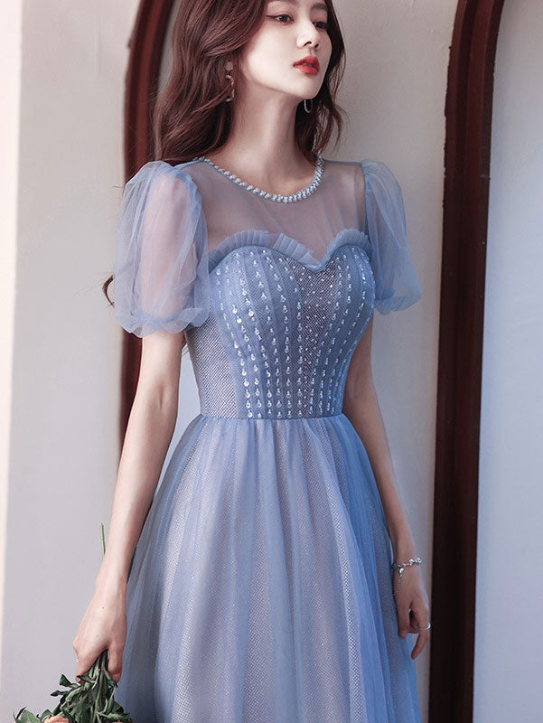 Blue Illusion Fit & Flare Sweetheart Neck Tea Dress