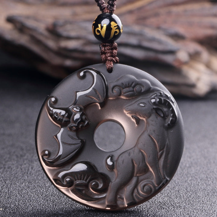 12 Zodiac Animals Obsidian Pendant Necklace Christmas Birthday Gift