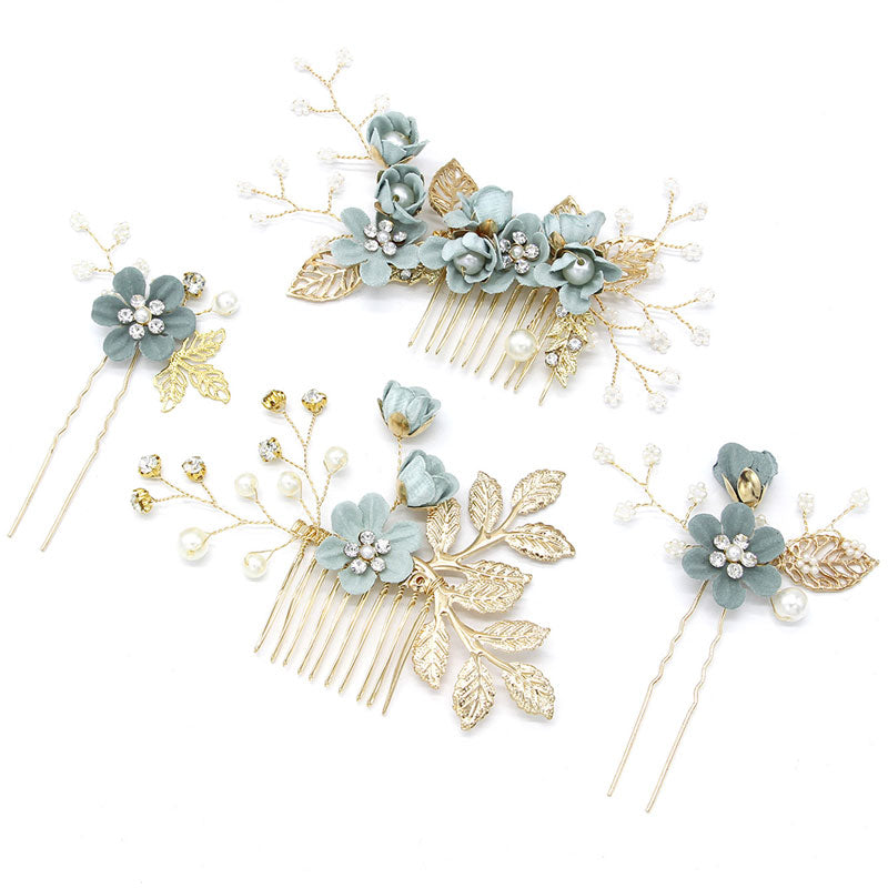 4 Pics Rhinestone Flower Bridesmaids Wedding Hair Combs Pins